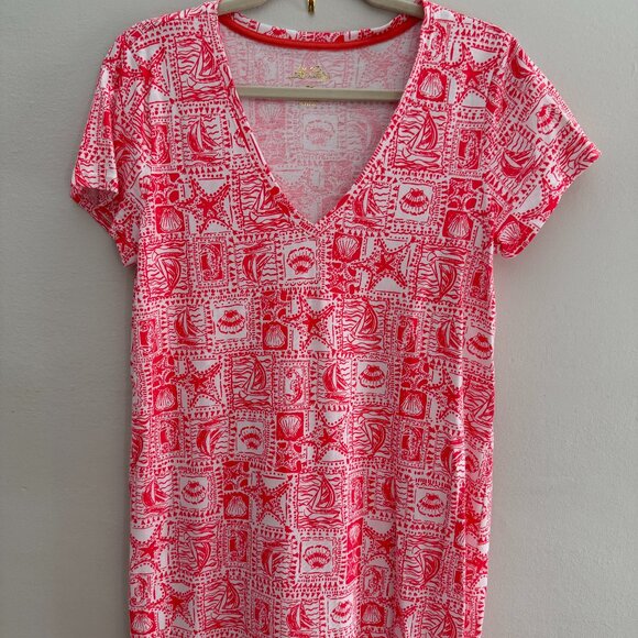 LILY PULITZER Med ETTA Mizner Red Maxi T-Shirt Dress Seaside Harbour - Picture 2 of 7